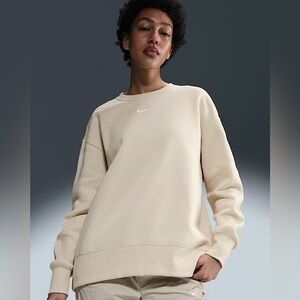 Nike Oversized Crew-Neck Sweatshirt Light Orewood Brown/Sail size L